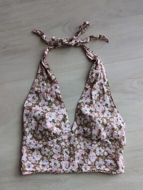 Abound Pink & Brown Floral Y2K Halter Crop